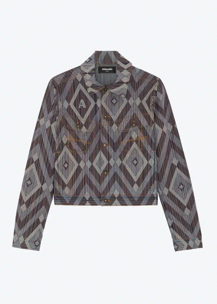 A jacket with a geometric pattern on it.