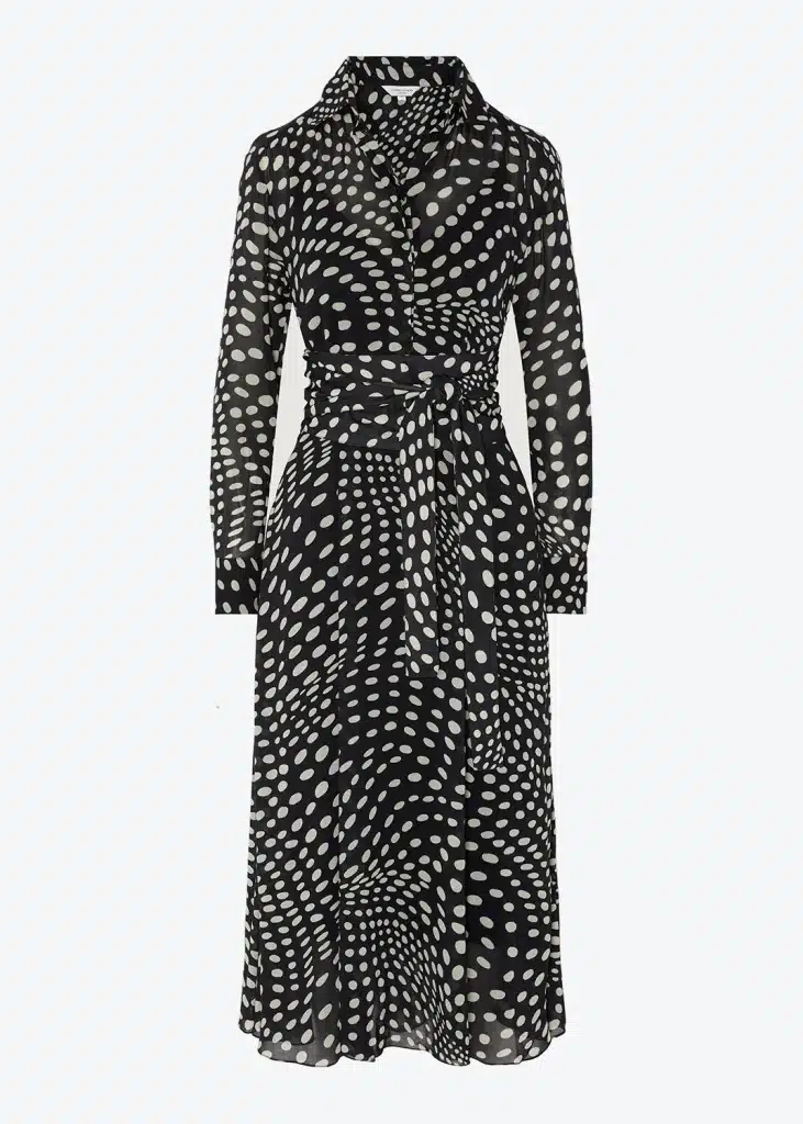 A black and white polka dot dress.