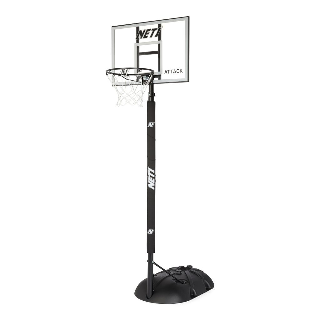 A basketball hoop on top of a stand.